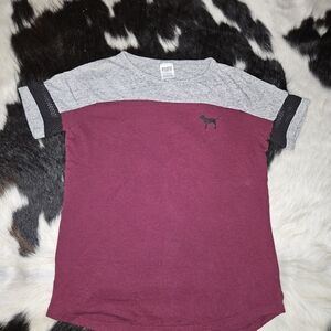 PINK Victoria's Secret Maroon and Gray  Tee